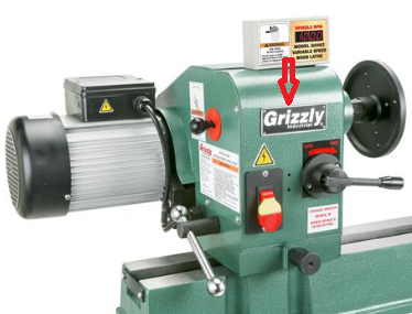 Recalled Grizzly Industrial Wood Lathe – Logo location