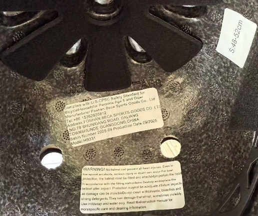 Size S is printed on a label inside of the helmet