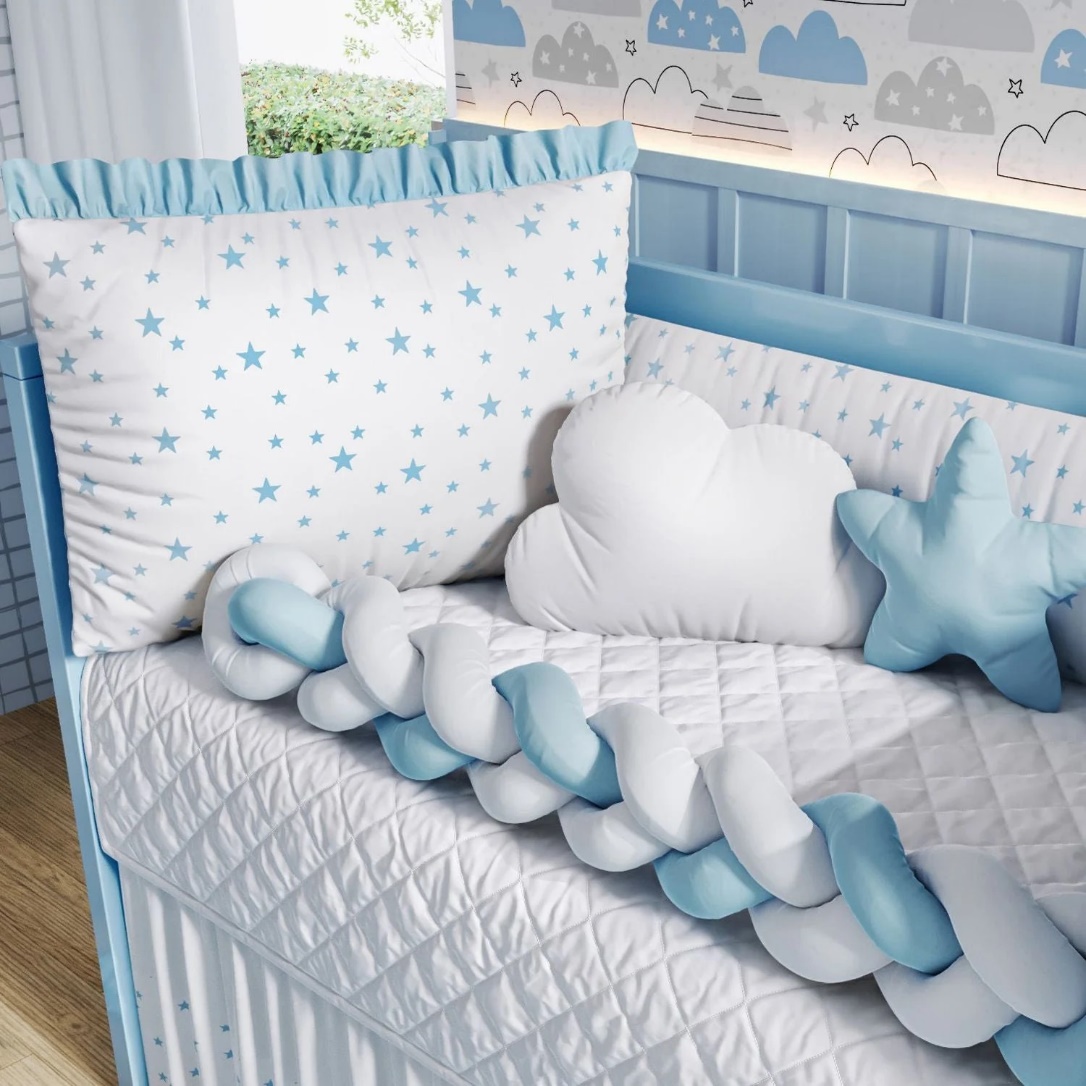 Recalled 6-Piece Blue Braided Starry Crib Bedding Set
