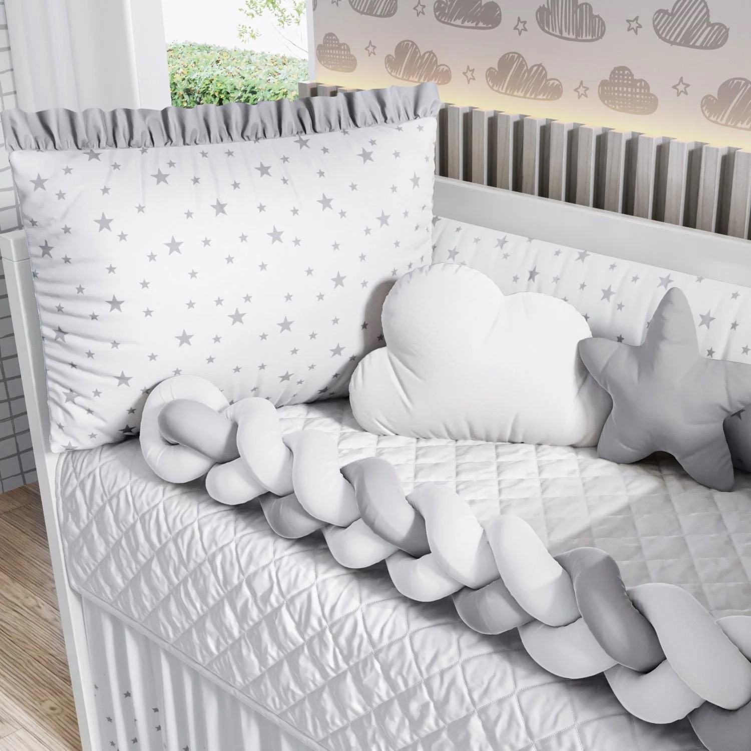 Recalled 6-Piece Gray Braided Starry Crib Bedding Set