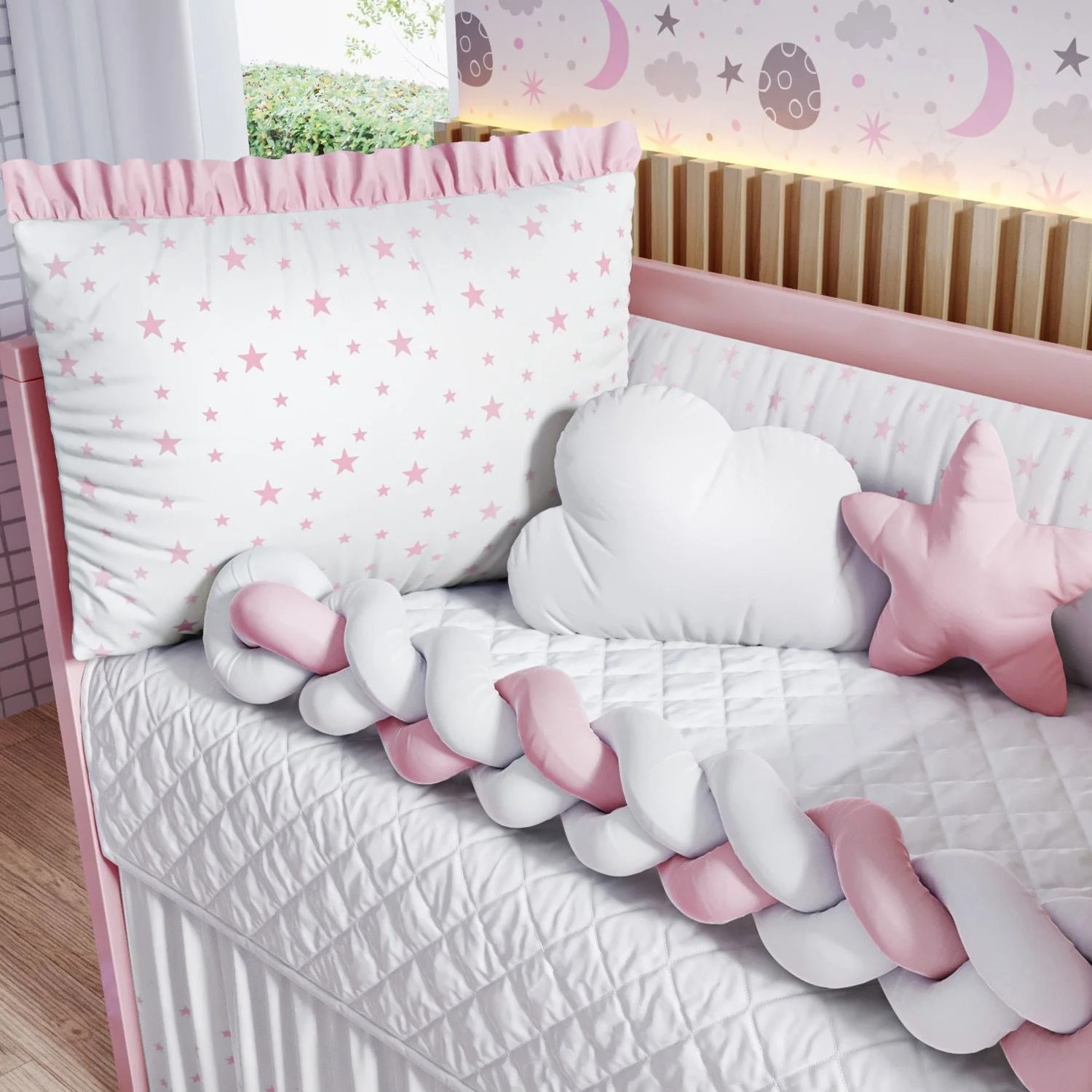 Recalled 6-Piece Pink Braided Starry Crib Bedding Set