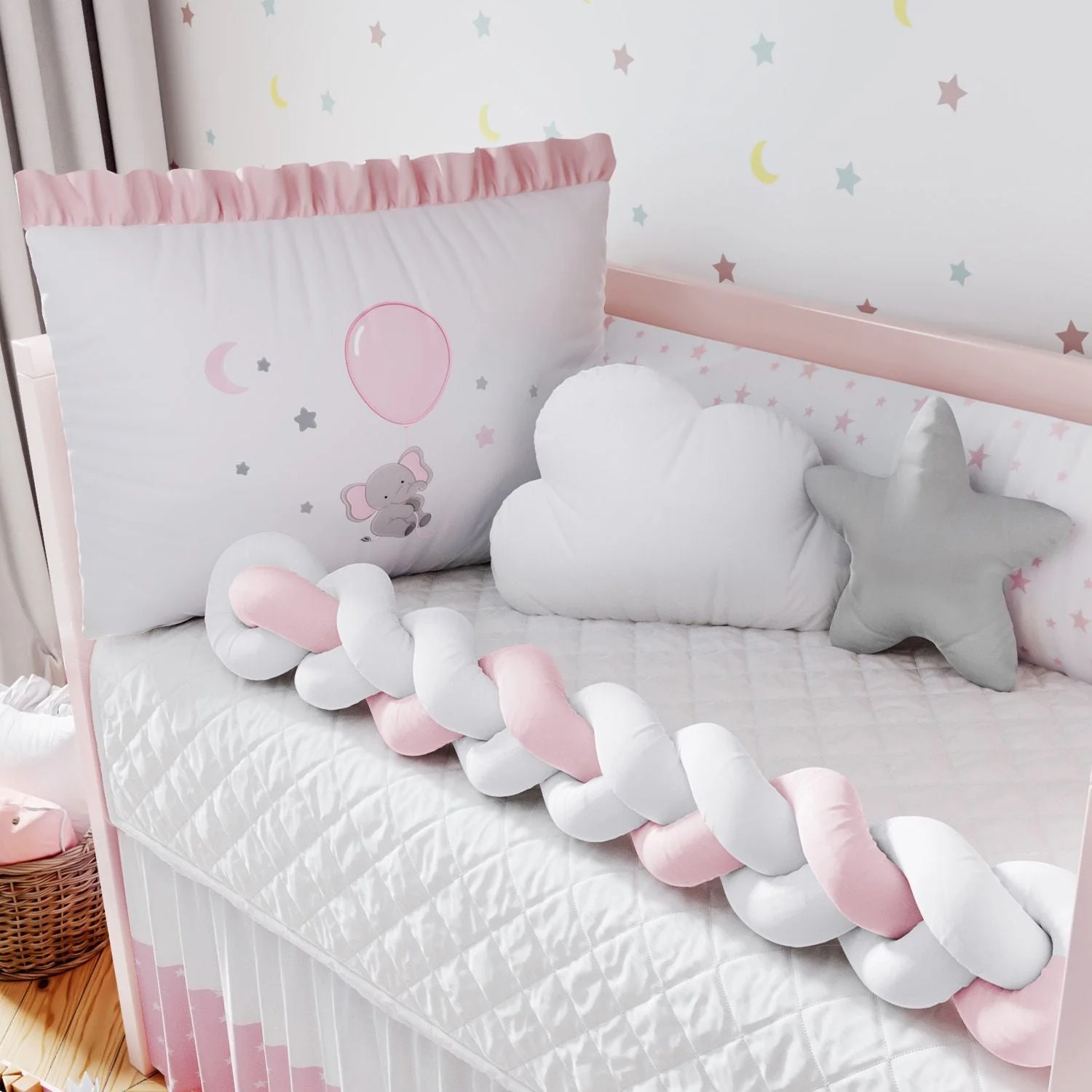 Recalled 6-Piece Pink Dreamer Elephant Braided Crib Bedding Set