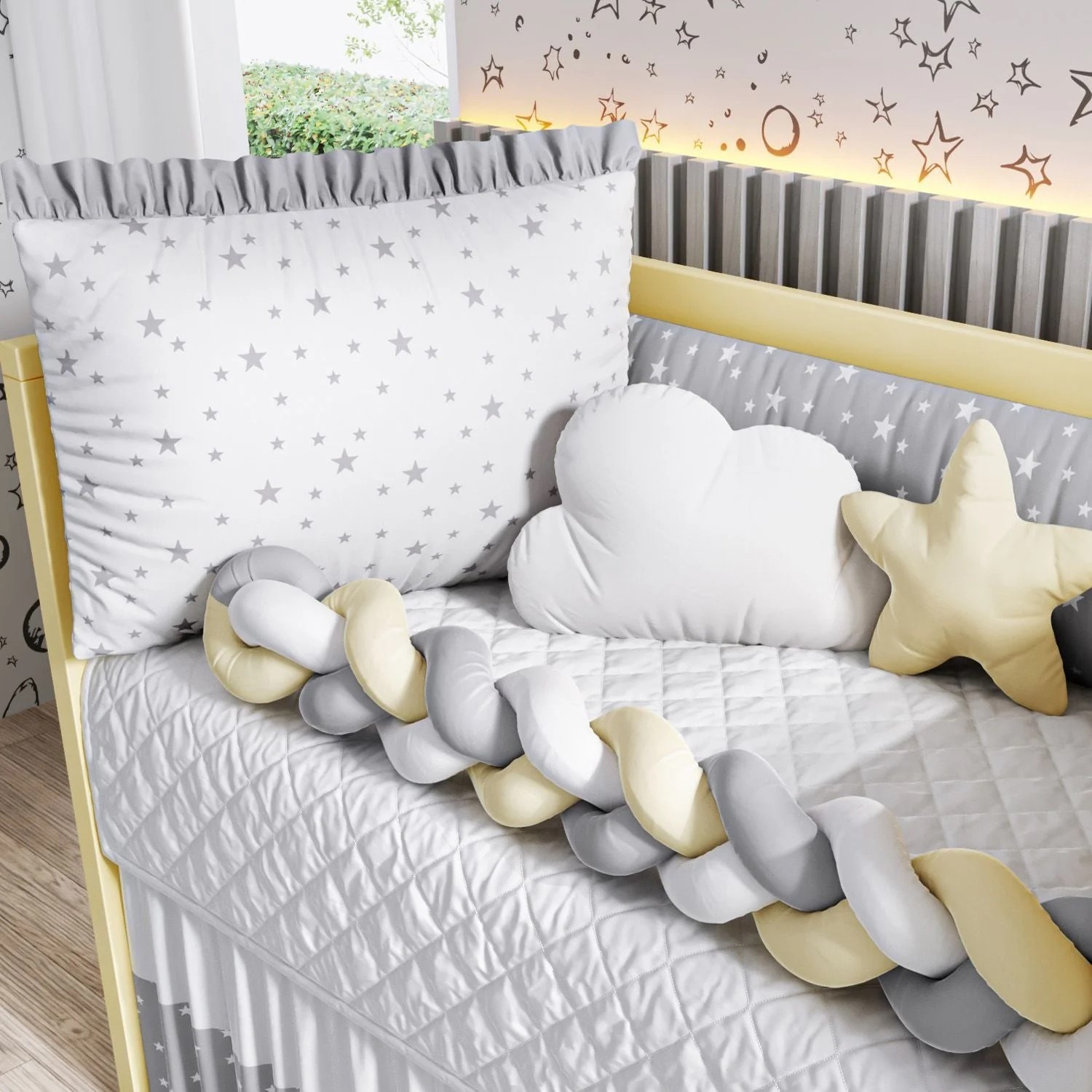 Recalled 6-Piece Yellow and Gray Braided Starry Crib Bedding Set