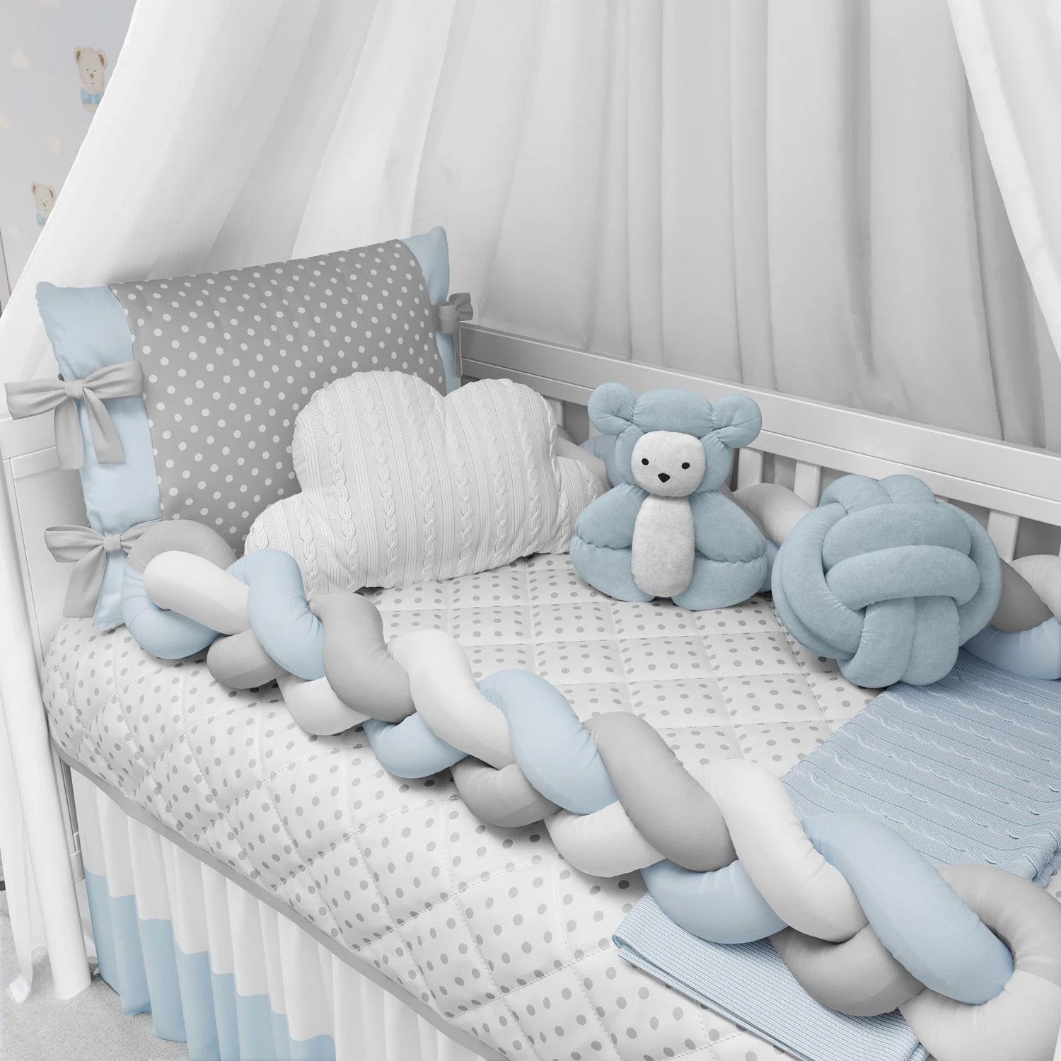 Recalled 9-Piece Blue Braided Polka Crib Bedding Set