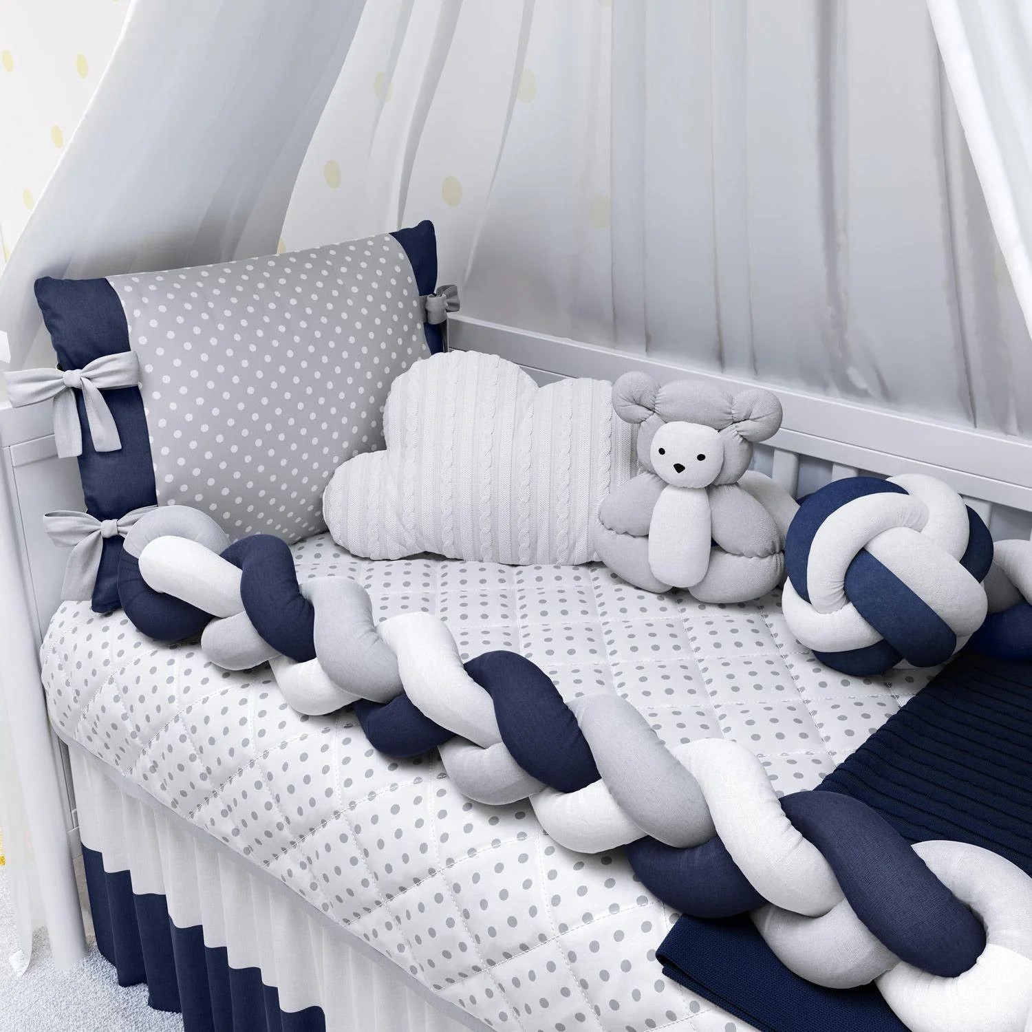Recalled 9-Piece Navy Blue Polka Braided Crib Bedding Set