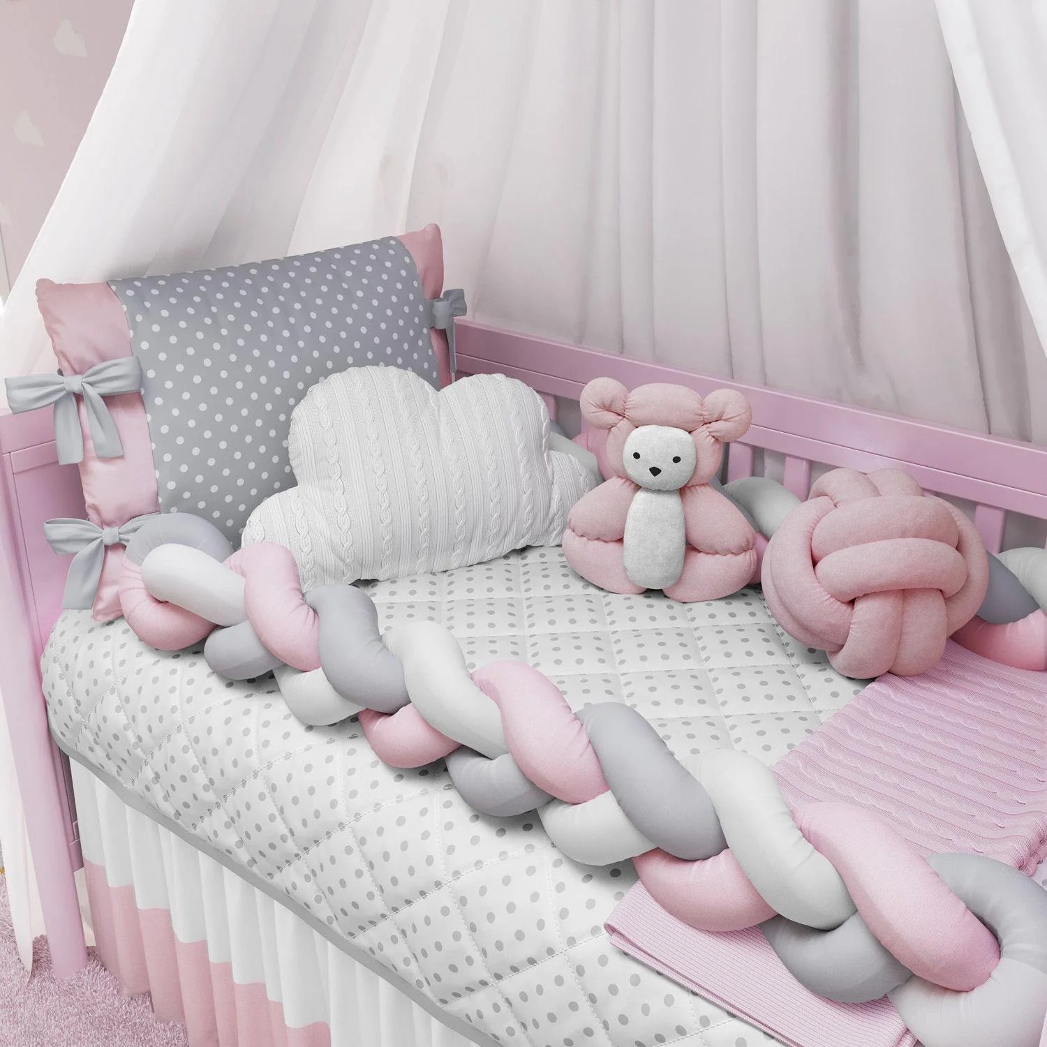Recalled 9-Piece Pink Braided Polka Crib Bedding Set