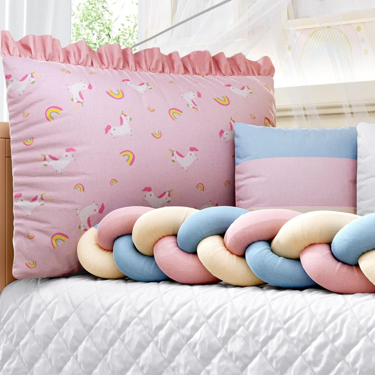 Recalled 9-Piece Pink Unicorn Braided Crib Bedding Set
