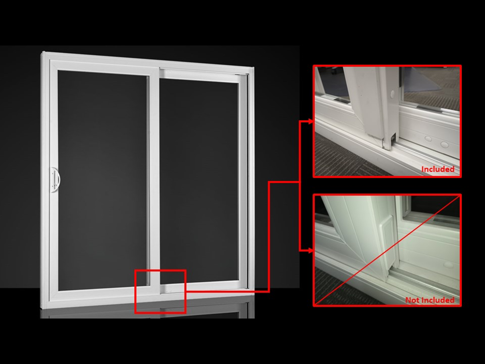 Recalled 1615/1617/4000/8000 sliding glass door (aluminum interlock shown top right)