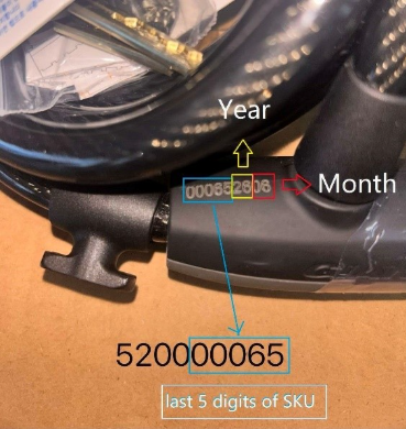 Location of serial number on the underside of the bike lock