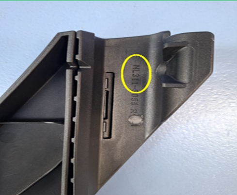 Product identifier starting with NL311 affixed on inside of the recalled Aer2 Car Seat Adapter