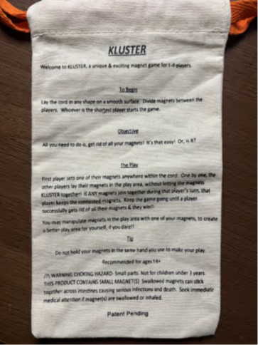 Recalled Kluster Fun Tabletop Magnet Chess Game (Back of Pouch with Gameplay Instructions)
