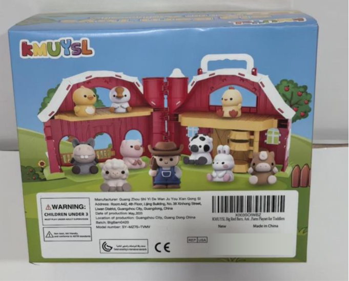 Recalled KMUYSL-Big Red Barn Farm Animal Playset - Back of the Package