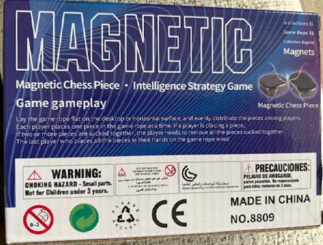 Recalled Magnetic Chess Game (back of box)