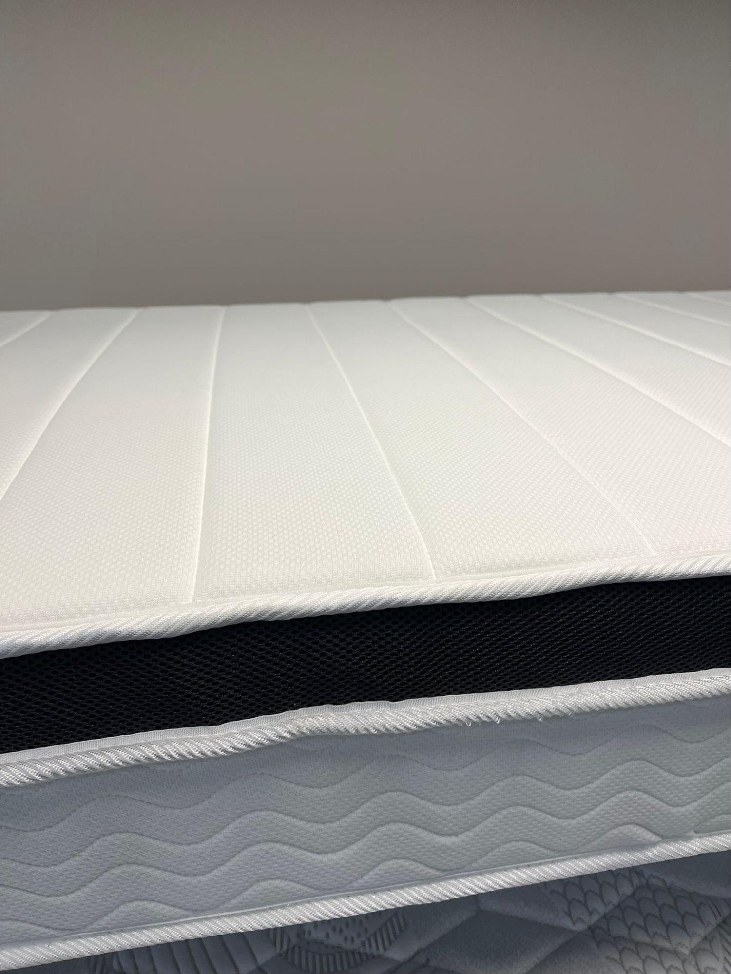 Close-up of fabric patterns on side and top of the mattress