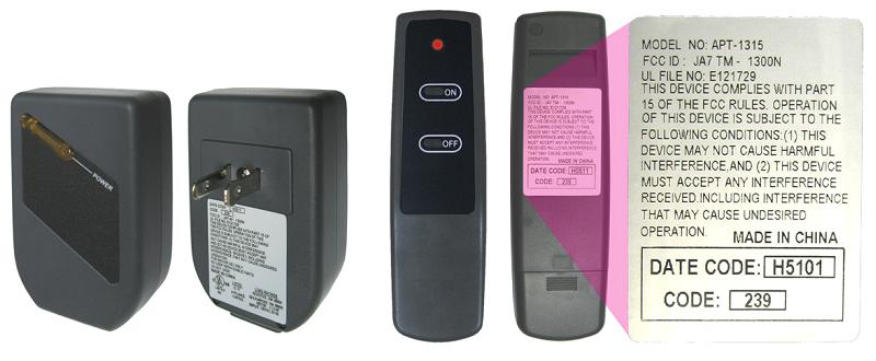 Recalled Remote Control showing label for Model APT-1315