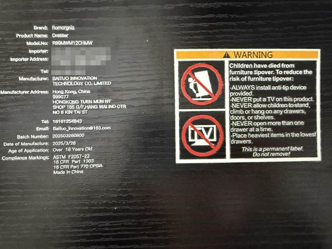 Romorgniz Fabric 12- and 13-Drawer Dressers Recalled Due to Risk of Serious Injury or Death from Tip-Over and Entrapment; Violates Mandatory Standard for Clothing Storage Units; Sold on Amazon by Romorgniz