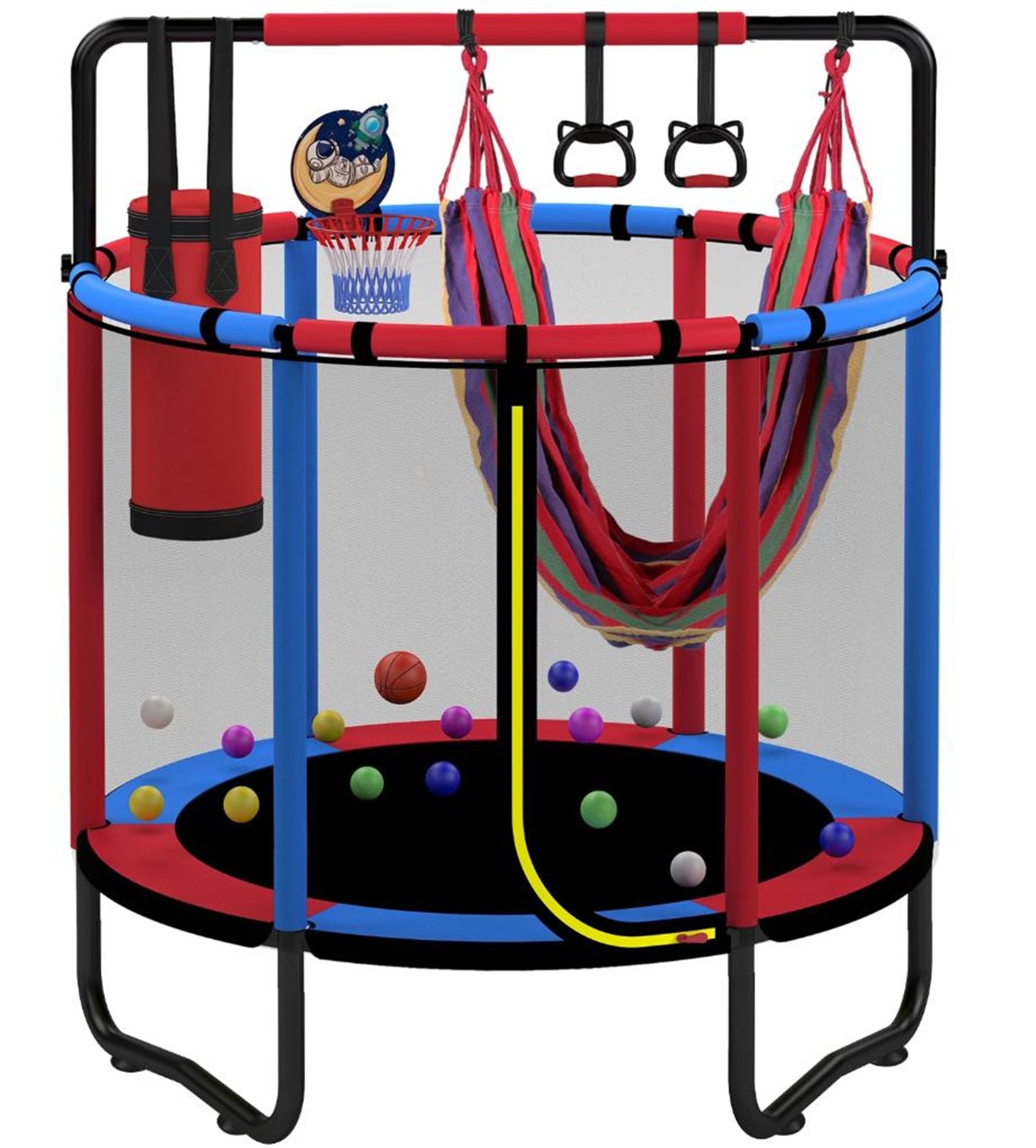 Recalled SEGMART Mini Trampoline with hammock, punching bag, hand ring and basketball board accessories (Model SOSTT051BR) 