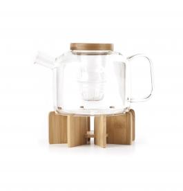 Kikkerland and Cost Plus World Market teapot with bamboo stand