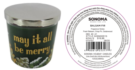 Recalled Kohl’s May It All Be Merry Candle
