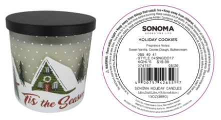Recalled Kohl’s Tis the Season Candle