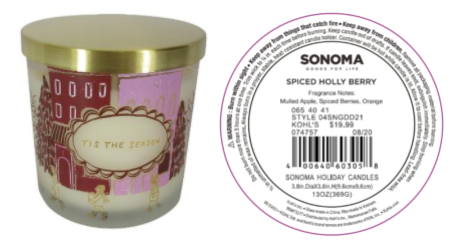 Recalled Kohl’s Pink City (TIS THE SEASON) Candle