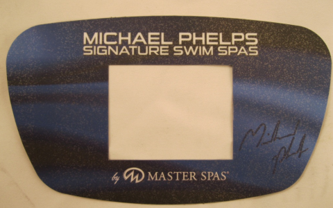A Master Spas control panel cover showing the name “MP Signature Deep Swim Spas”