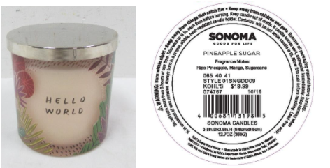 Recalled Kohl’s Hello World Candle