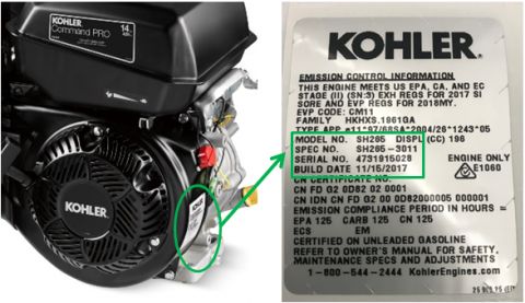 kohler engine gasoline label location model engines recalled recalls alert recall leak hazard risk due fuel fire cpsc gov sh265