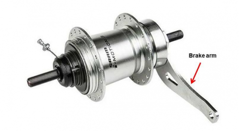 Location of brake arm on recalled SRAM i-Motion 3 hub