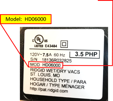 Model number location