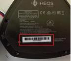 HEOS, the model and serial numbers are located on bottom of base