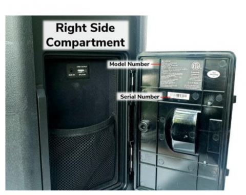 Recalled EcoBoulder Model GDI-EXBM900 series storage compartment location