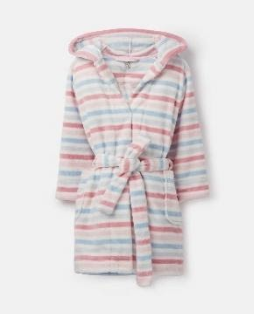205706-MULTSTRIP White robe with pink and blue stripes 100% polyester XS, S, M, L