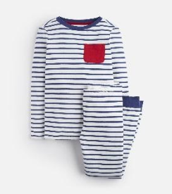 Z_ODRKIPWLL-CREMBLUSTP Blue and white striped pajama with red pocket 97% cotton 3% elastane 1 through 12