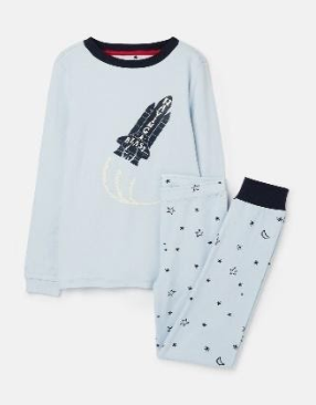 205680-LBLUROCKET Blue pajama with rocket image 96% cotton 4% elastane 1 through 12
