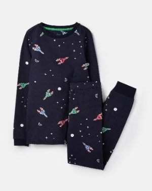 205680-NVYROCKETS Navy pajama with rocket print 96% cotton 4% elastane 1 through 12