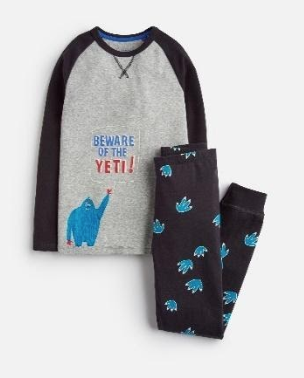 Z_ODRSNOOZE-SBLKFTP Gray and navy pajama with yeti image 97% cotton3 % elastane 1 through 12