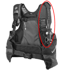 Aqua Lung Powerline Inflator installed on buoyancy compensator