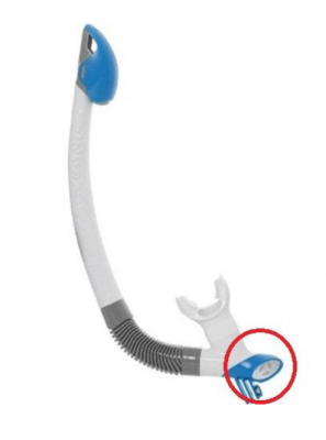Recalled Oceanic Adult Dry Top Snorkel showing oval shaped bottom purge valve