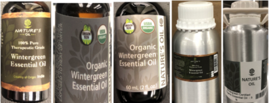 Recalled Nature’s Oil Wintergreen Essential Oils 10 mL, 15 mL, 60 mL, 473 mL and 2.25 L (5 lb)