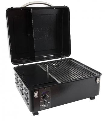 The recalled Traeger Scout protable grill with the lid open.