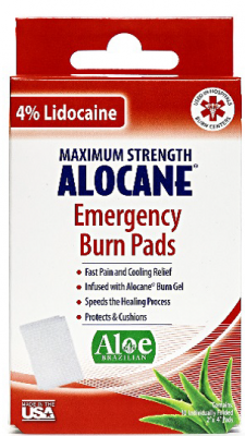 Recalled ALOCANE® Emergency Burn Pads with Lidocaine in the 10ct box