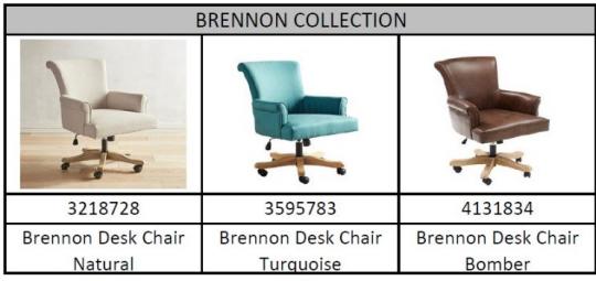 Recalled Pier 1 Brennon collection desk chairs with model number and color