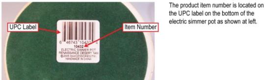 Recalled Electric Simmer Pot Label