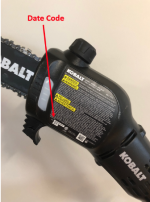 Location of date code and item number on the recalled pole saw