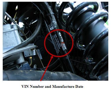 Location of Recalled All Terrain Vehicle (ATV)'s VIN Number and Manufacture Date