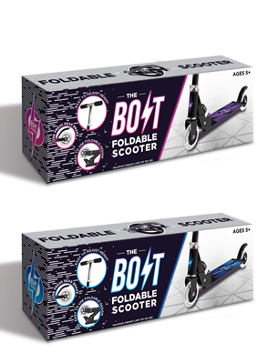Recalled Bolt Foldable Scooters in packaging