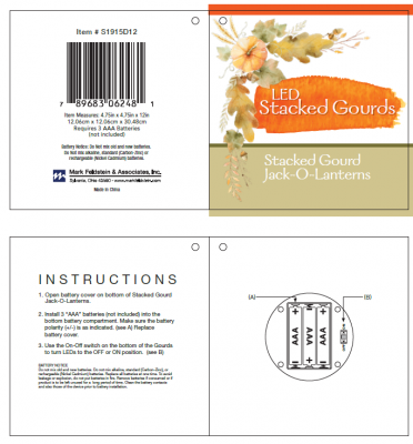 Mark Feldstein & Associates LED Stacked Gourd Jack O Lantern decoration and hang tag