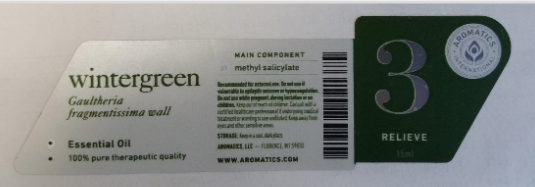 Recalled Aromatics International Wintergreen Essential Oil – label on the 5 mL and 15 mL bottles