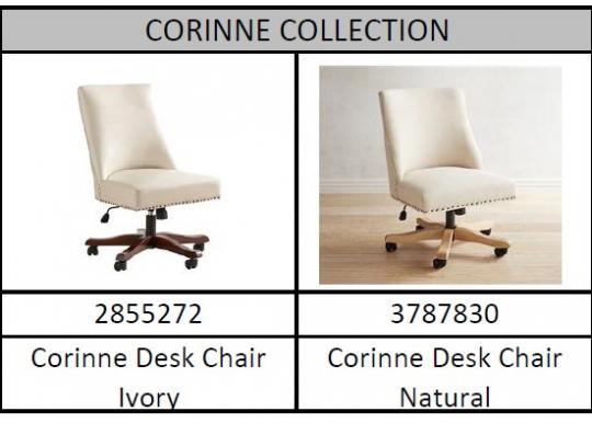 Recalled Pier 1 Corinne collection desk chairs with model number and color